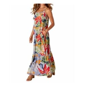Tropical Dress Resort Goa Beachwear by Japna Floral Maxi Dress Womens S Tiered